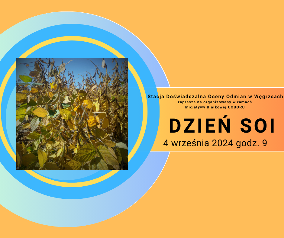 plakat:Stacji Doświadczalnej Oceny Odmian w Węgrzcach
SERDECZNIE ZAPRASZAMY
DZIEŃ SOI 4 WRZESNIA 2024 roku o godzinie 9